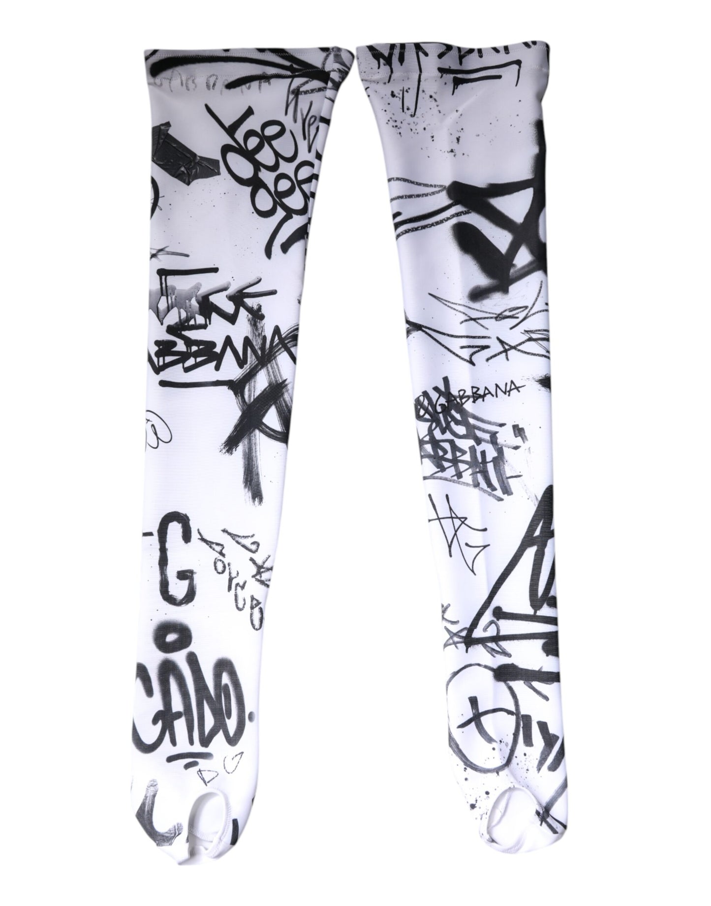 Dolce & Gabbana White Graffiti Cotton Over Calf Stockings Socks