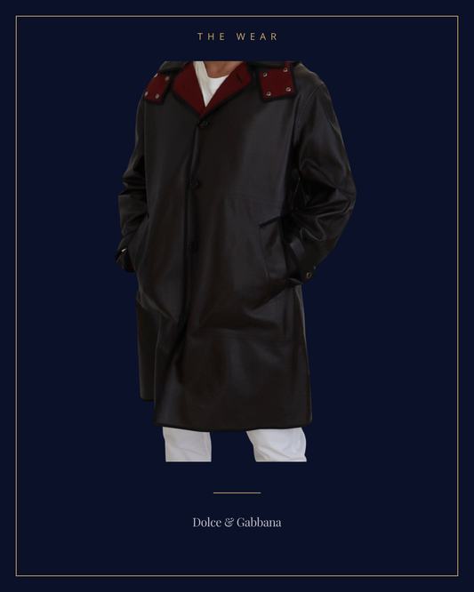 THE WEAR — Dolce & Gabbana hooded parka, framed editorial plate on navy
