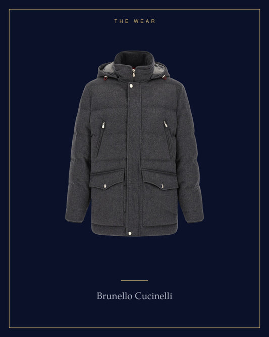 THE WEAR — Brunello Cucinelli grey wool hooded parka, Men Wear 03