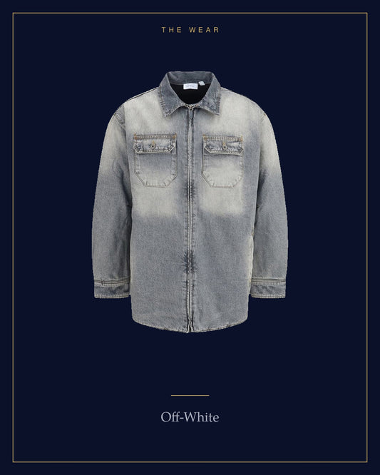 THE WEAR — Off-White grey zip-front denim overshirt, Men Wear 04