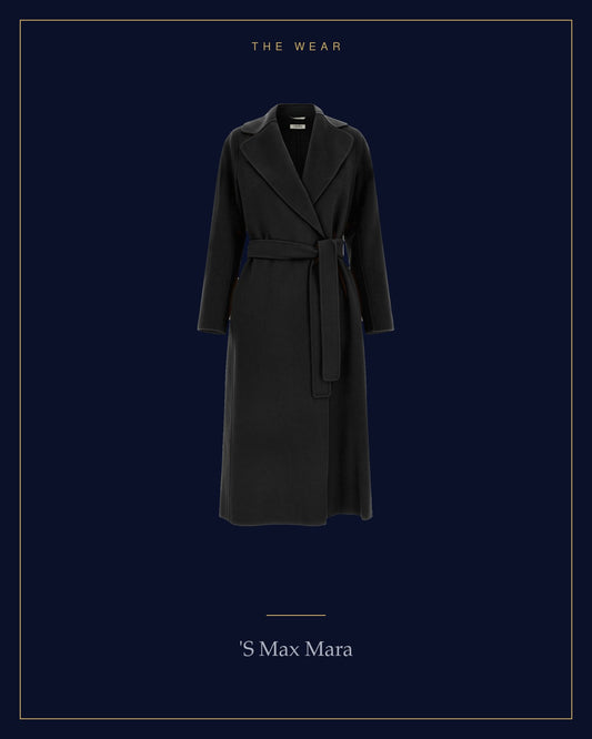 THE WEAR — 'S Max Mara black wool coat, framed editorial plate on navy