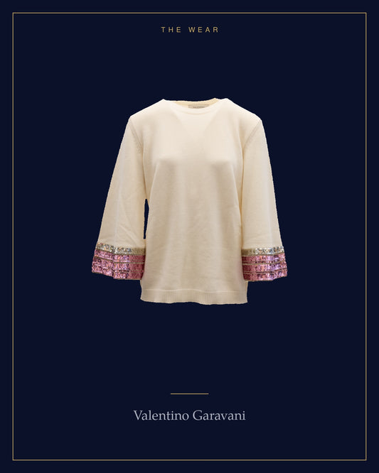 THE WEAR — Valentino Garavani cream sequin-cuff knit, Women Wear 04