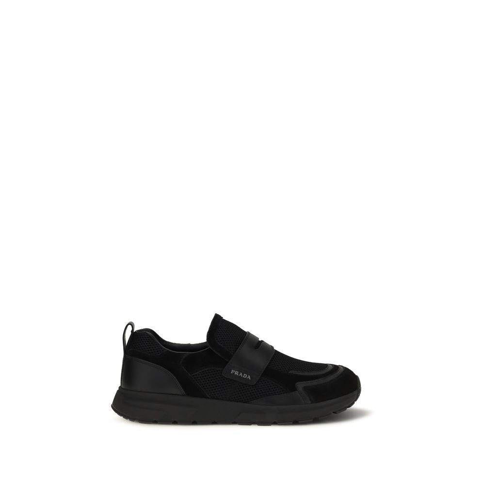 Prada black calf leather athletic sneakers