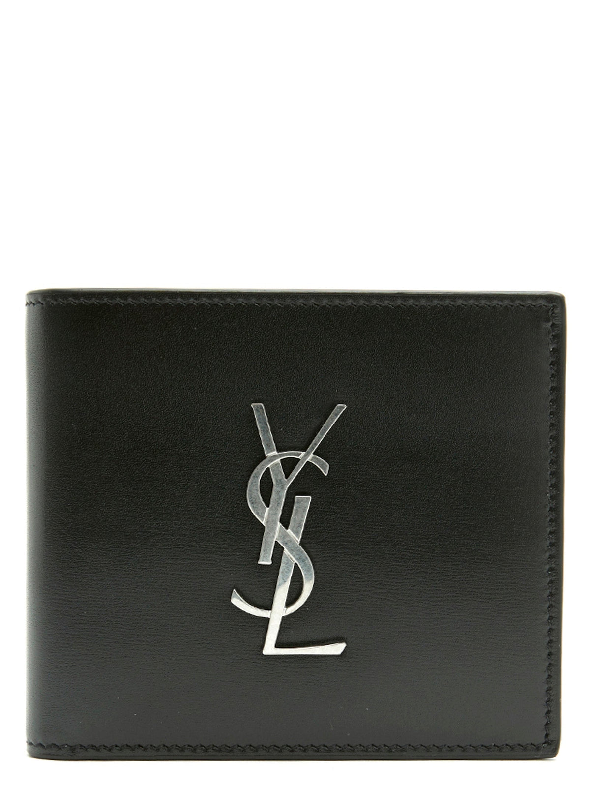 Saint Laurent black leather wallet with cassandre hardware