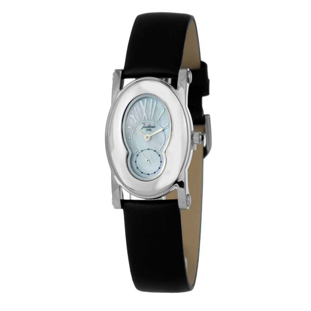 JUSTINA Black Leather Dress Watch