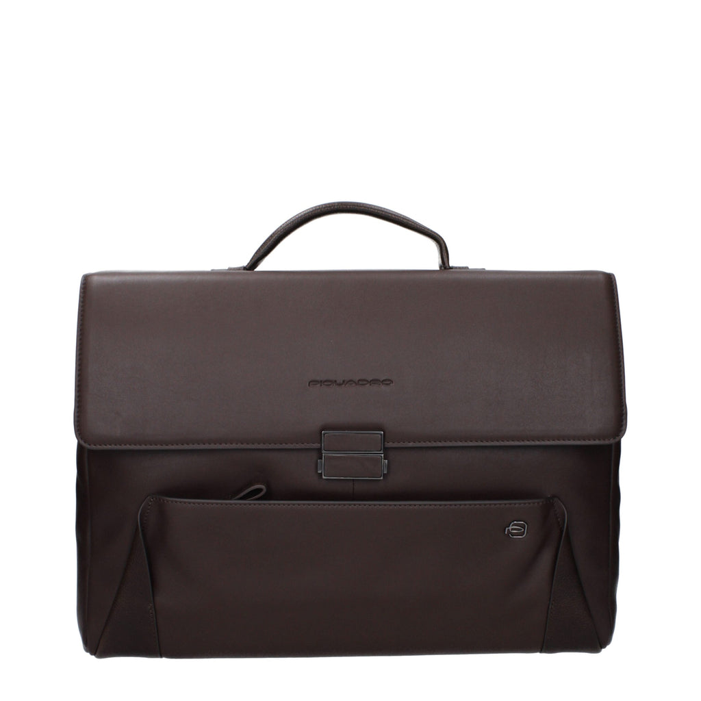 Piquadro Brown Leather Business And Laptop Bag