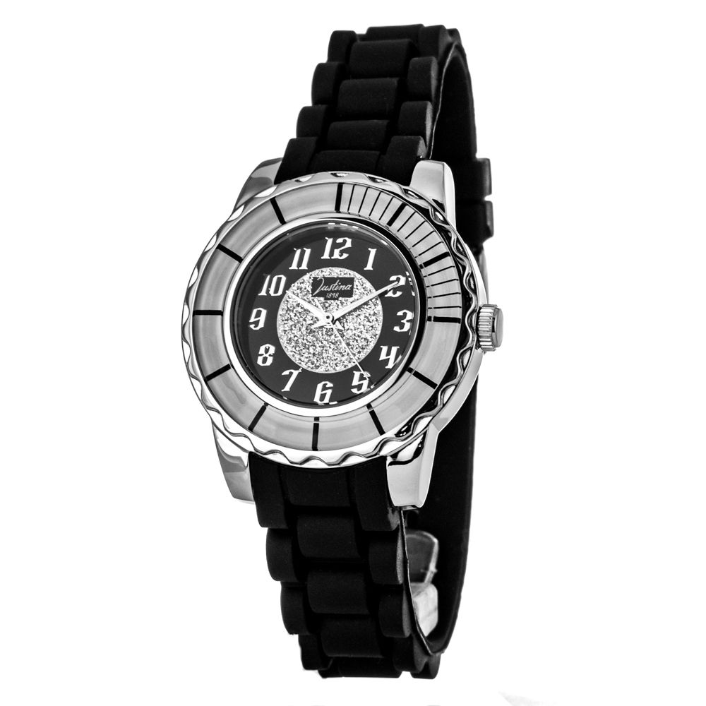 JUSTINA Black Rubber Bracelet Watch