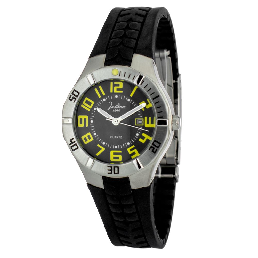 JUSTINA Black Rubber Sport Watch