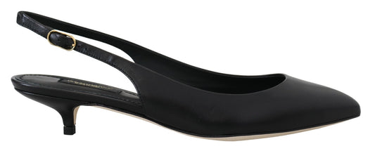 Dolce & Gabbana Black Leather Slingbacks Heels Pumps Shoes - ClickThatClicks 