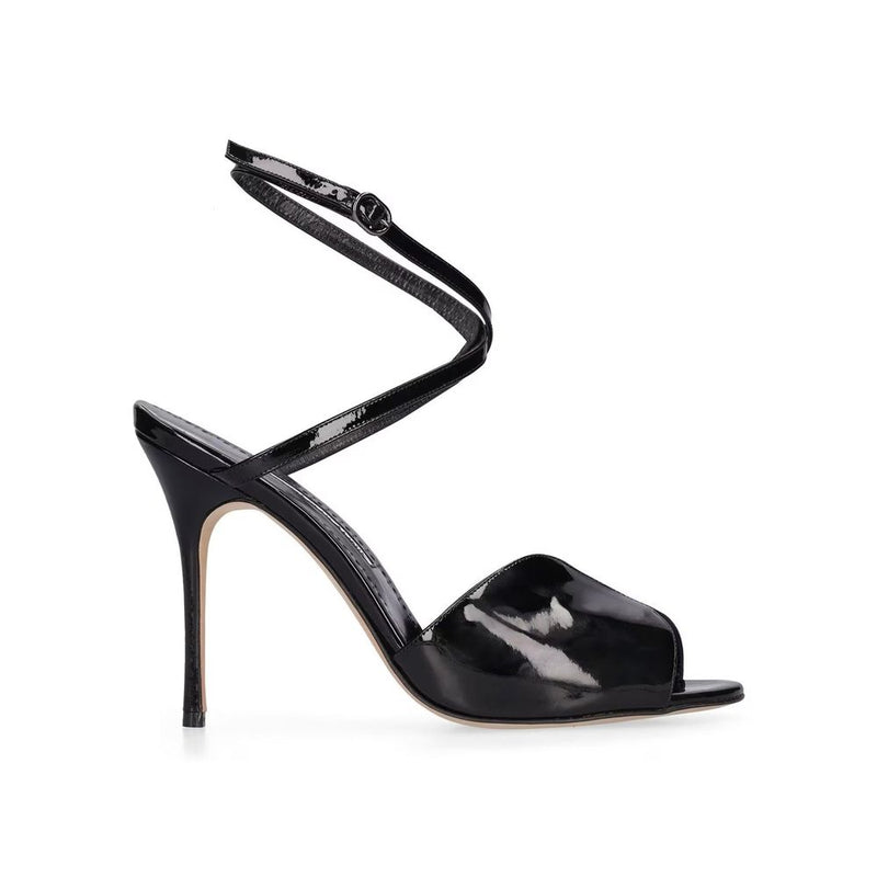 Manolo Blahnik Black Calfskin Stiletto Heel Sandals