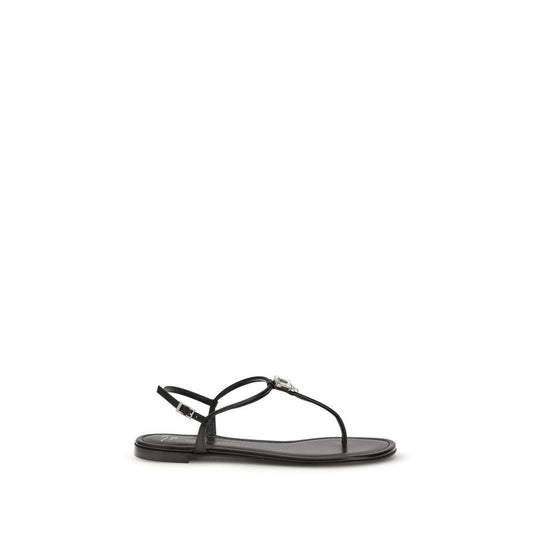 Giuseppe Zanotti Black Calf Leather Bos Taurus Flat Sandals - ClickThatClicks 