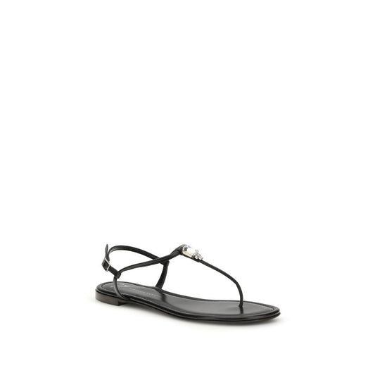 Giuseppe Zanotti Black Calf Leather Bos Taurus Flat Sandals - ClickThatClicks 