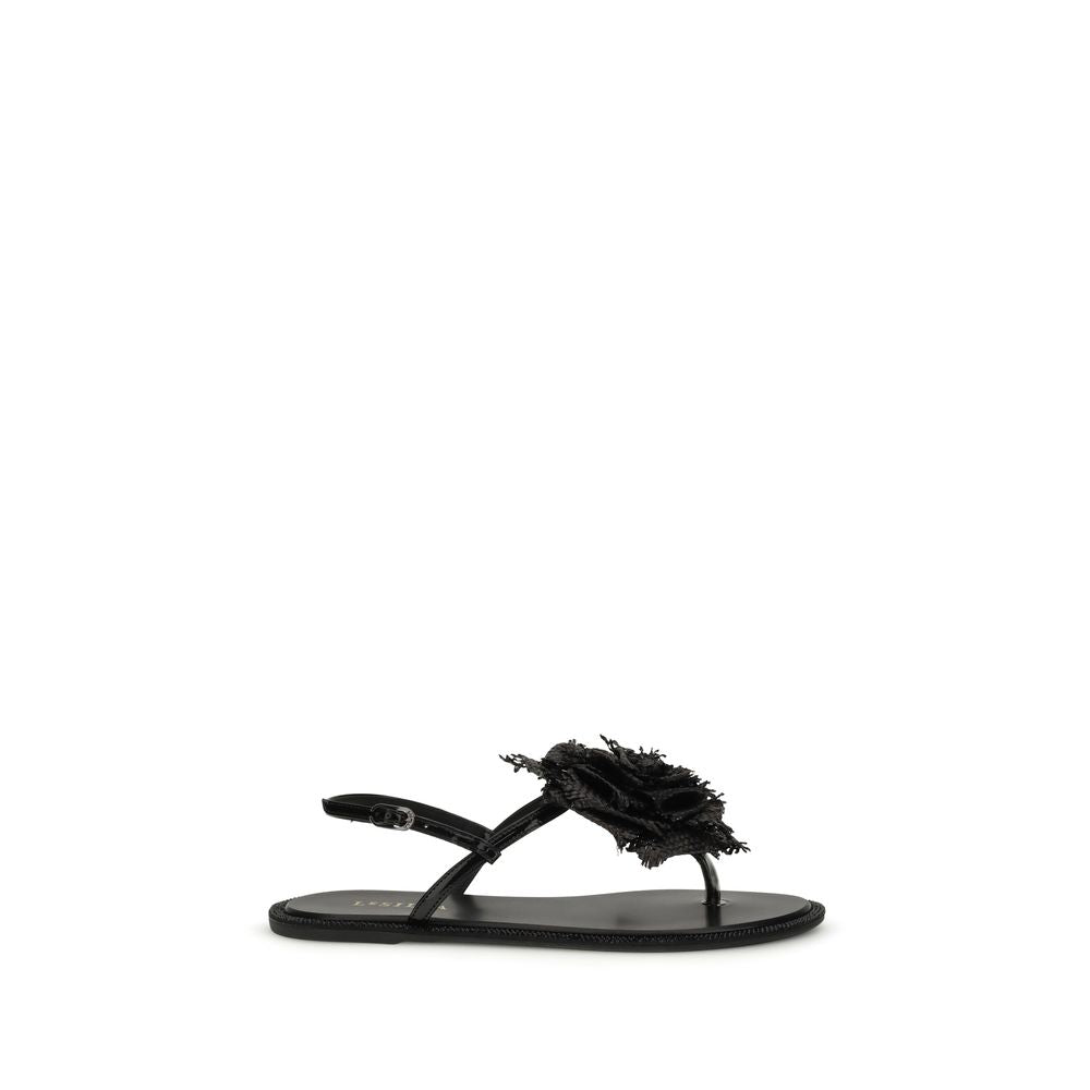 LE SILLA Black Calf Leather Bos Taurus Flat Sandals