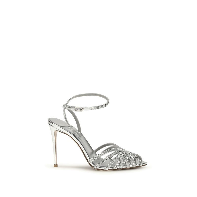 LE SILLA Silver Calf Leather Bos Taurus Stiletto Heel Sandals