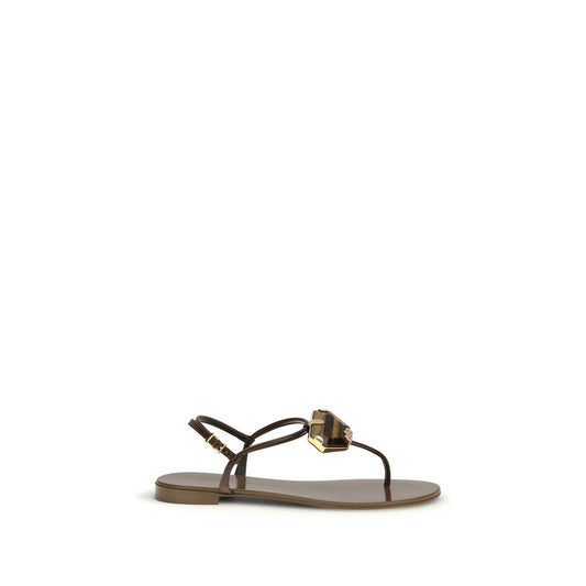 Giuseppe Zanotti Brown Stainless Steel Flat Sandals - ClickThatClicks 