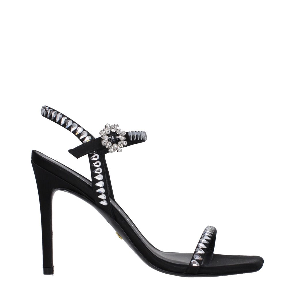 Stuart Weitzman Black Satin Stiletto Heel Sandals