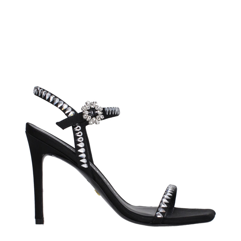 Stuart Weitzman Black Satin Stiletto Heel Sandals