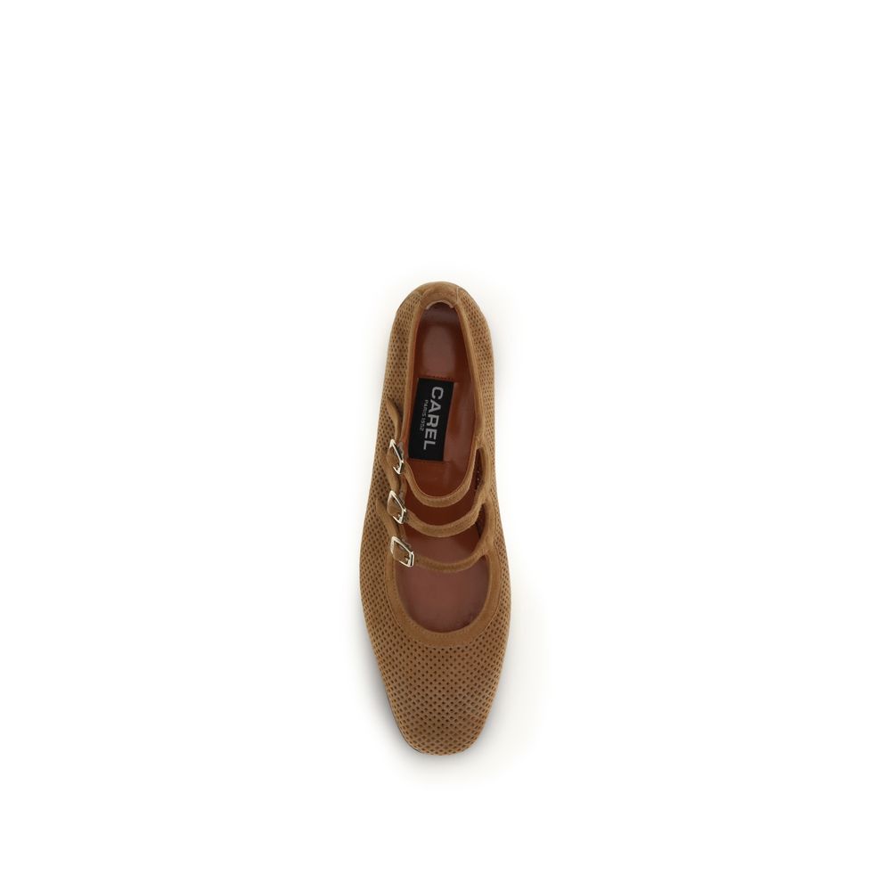 Carel Paris Beige Calf Leather Bos Taurus Ballet Flats - ClickThatClicks 