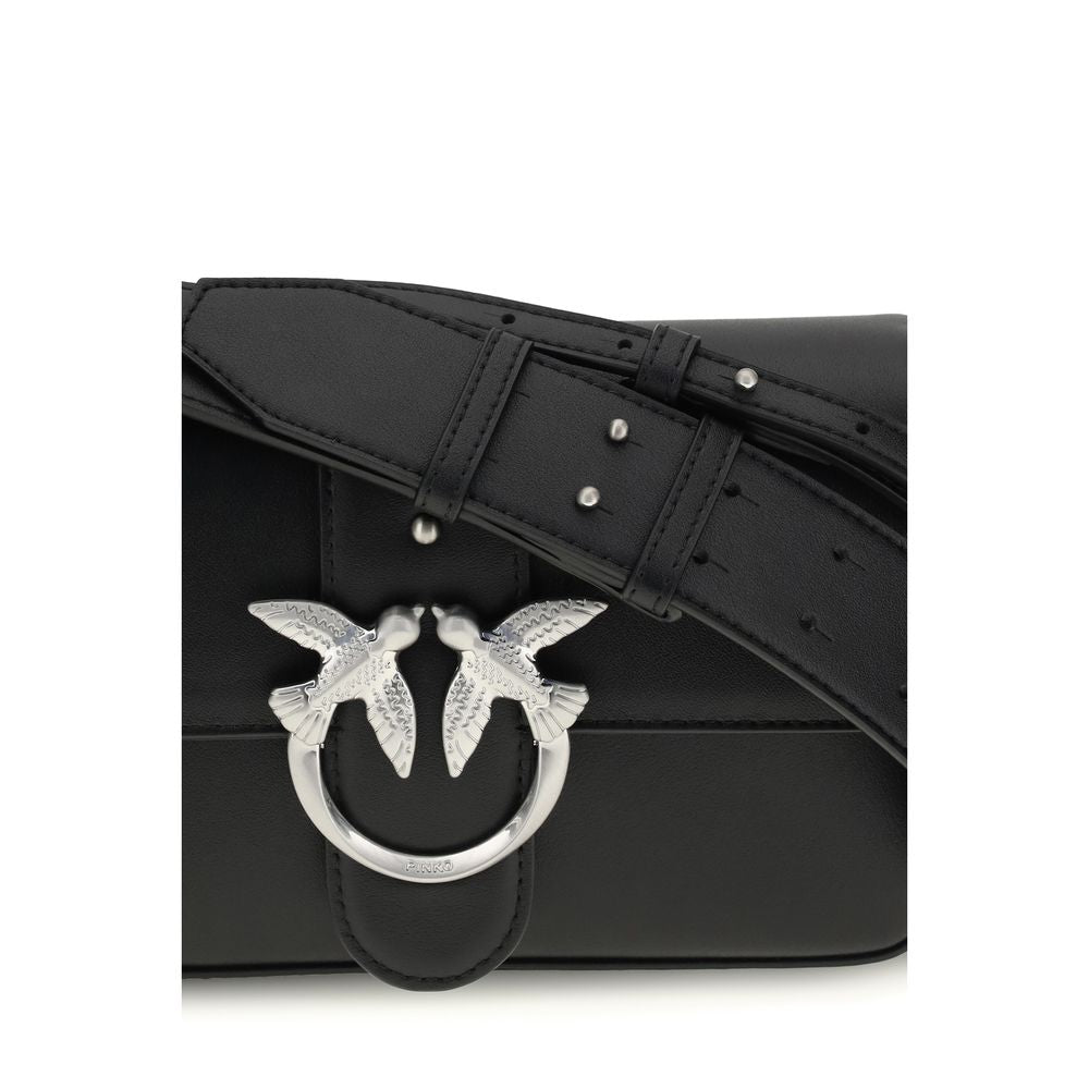 PINKO Black Calf Leather Bos Taurus Shoulder Bag - ClickThatClicks 