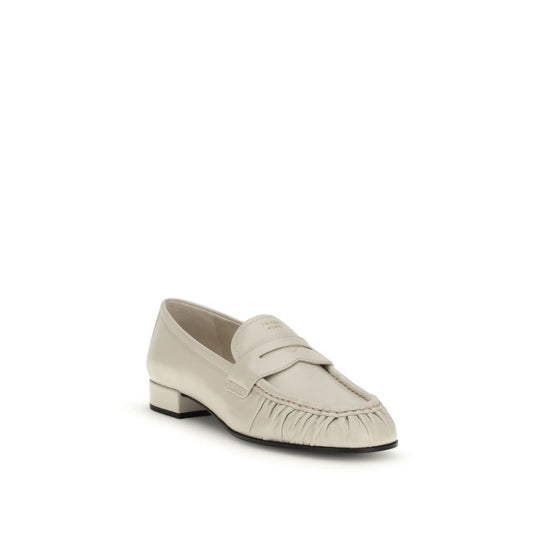 Prada Beige Calf Leather Bos Taurus Slip-On Loafers - ClickThatClicks 