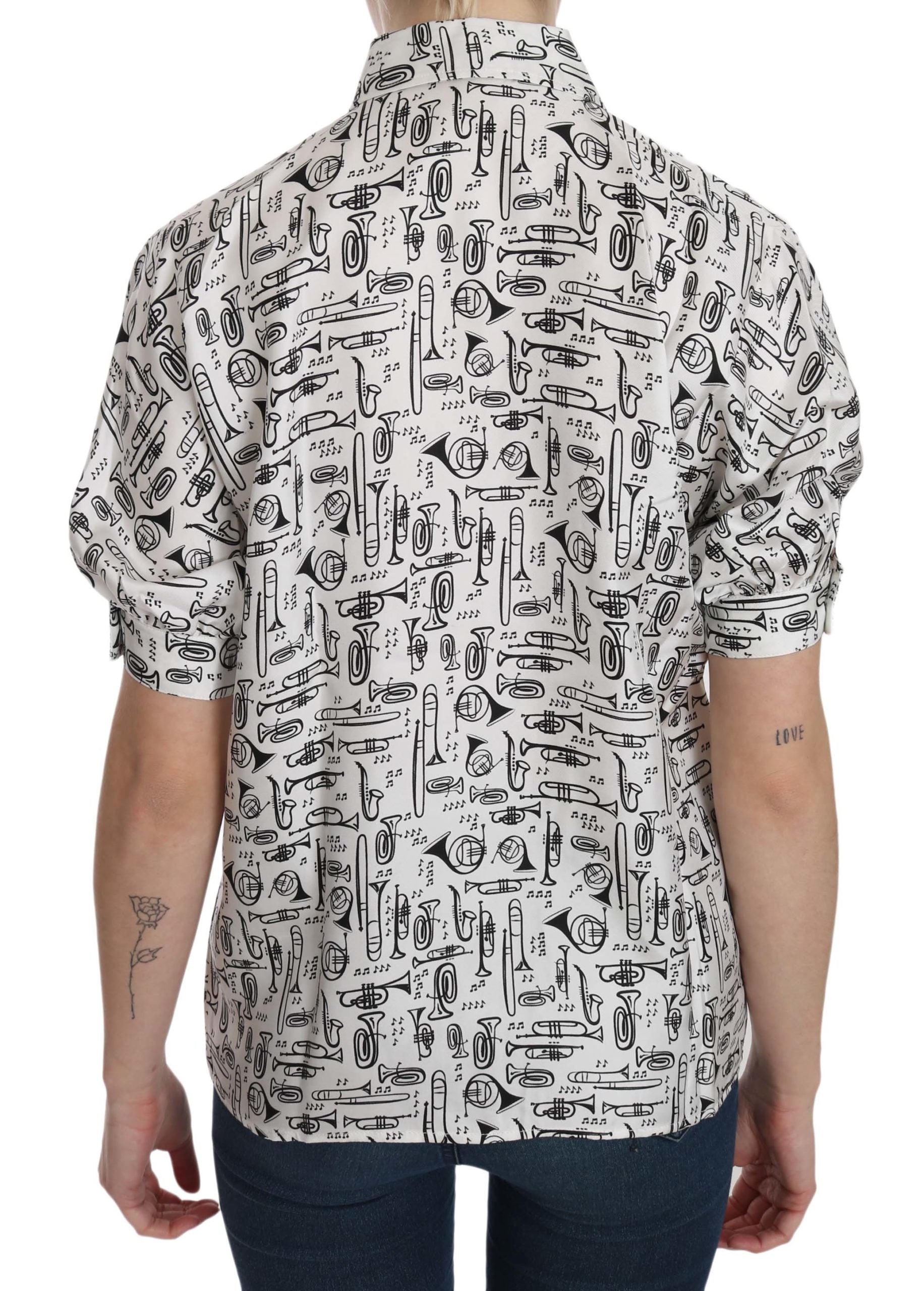 Dolce & Gabbana White Musical Instrument Collared Blouse  Shirt - ClickThatClicks 