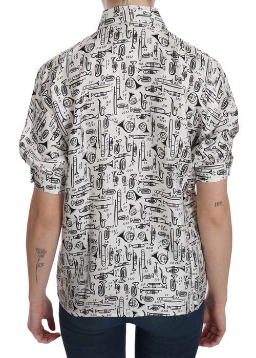 Dolce & Gabbana White Musical Instrument Collared Blouse  Shirt - ClickThatClicks 