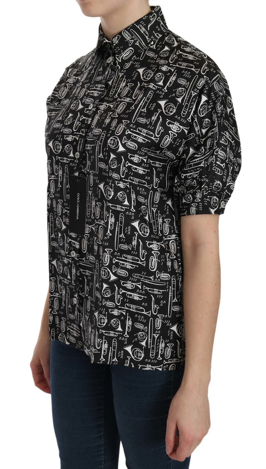 Dolce & Gabbana Black Musical Instrument Collared Blouse Shirt - ClickThatClicks 