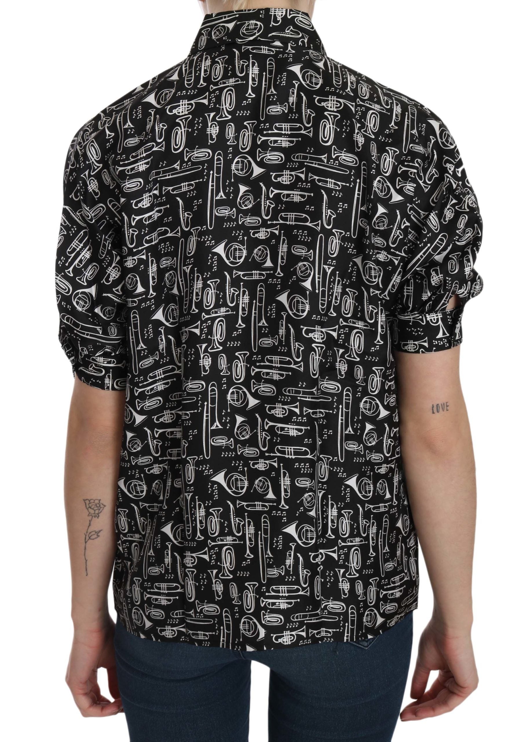 Dolce & Gabbana Black Musical Instrument Collared Blouse Shirt - ClickThatClicks 