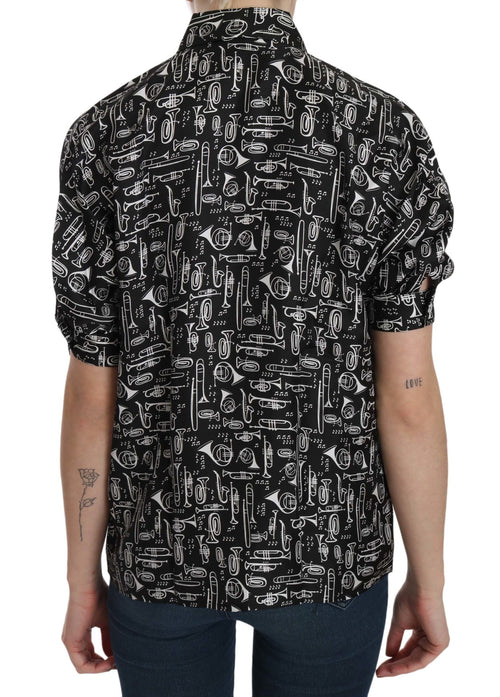Dolce & Gabbana Black Musical Instrument Collared Blouse Shirt - ClickThatClicks 