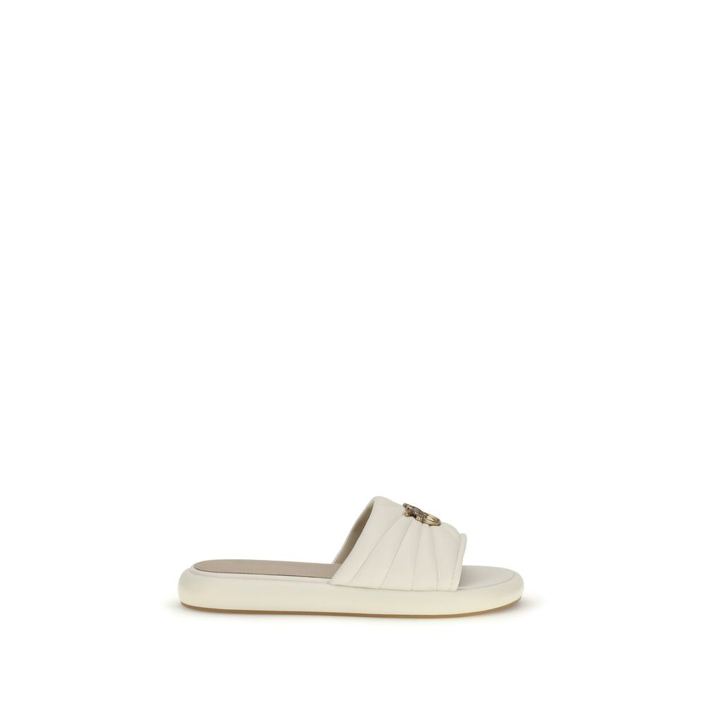 PINKO Cream Calf Leather Bos Taurus Flat Sandals