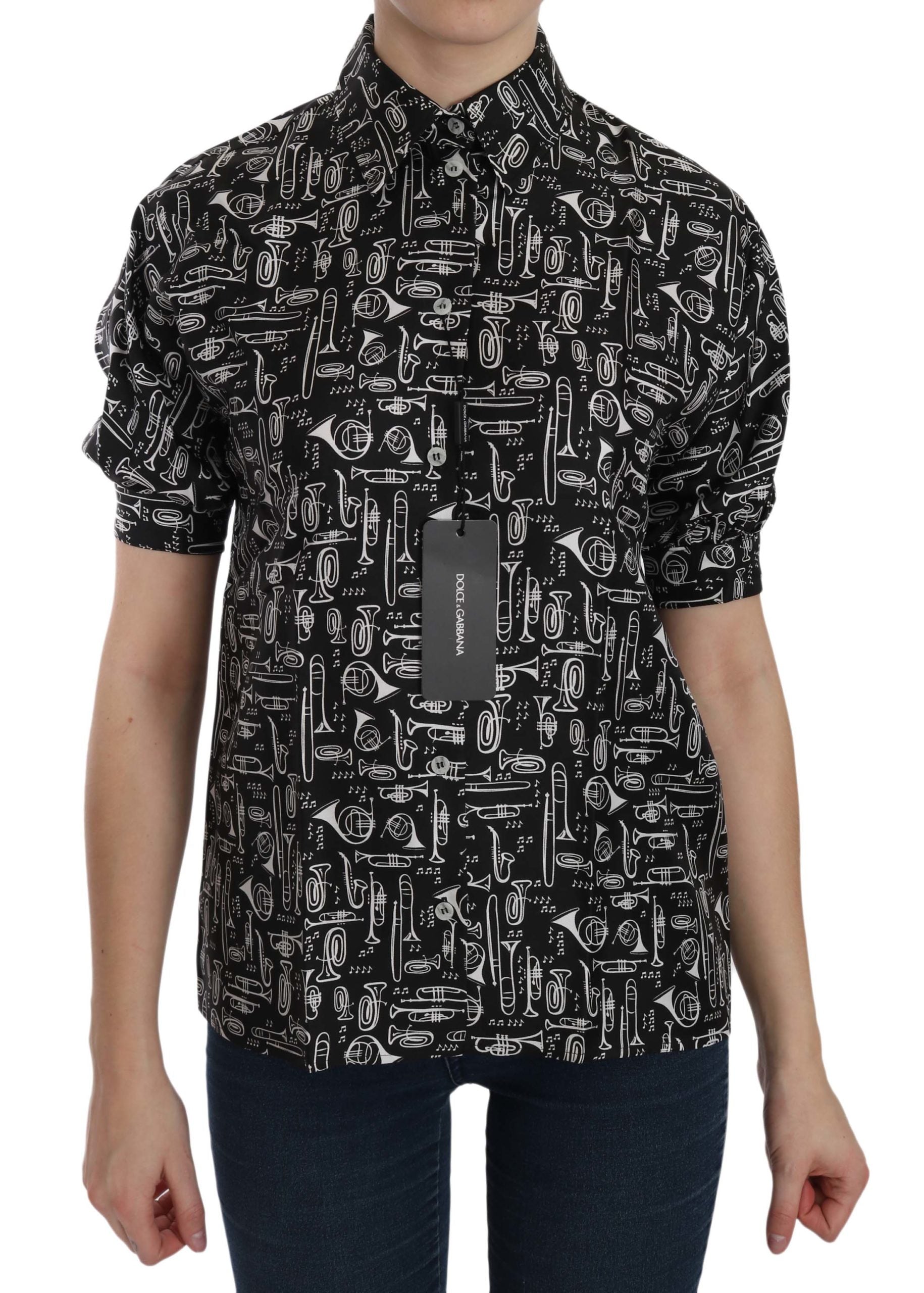 Dolce & Gabbana Black Musical Instrument Collared Blouse Shirt - ClickThatClicks 