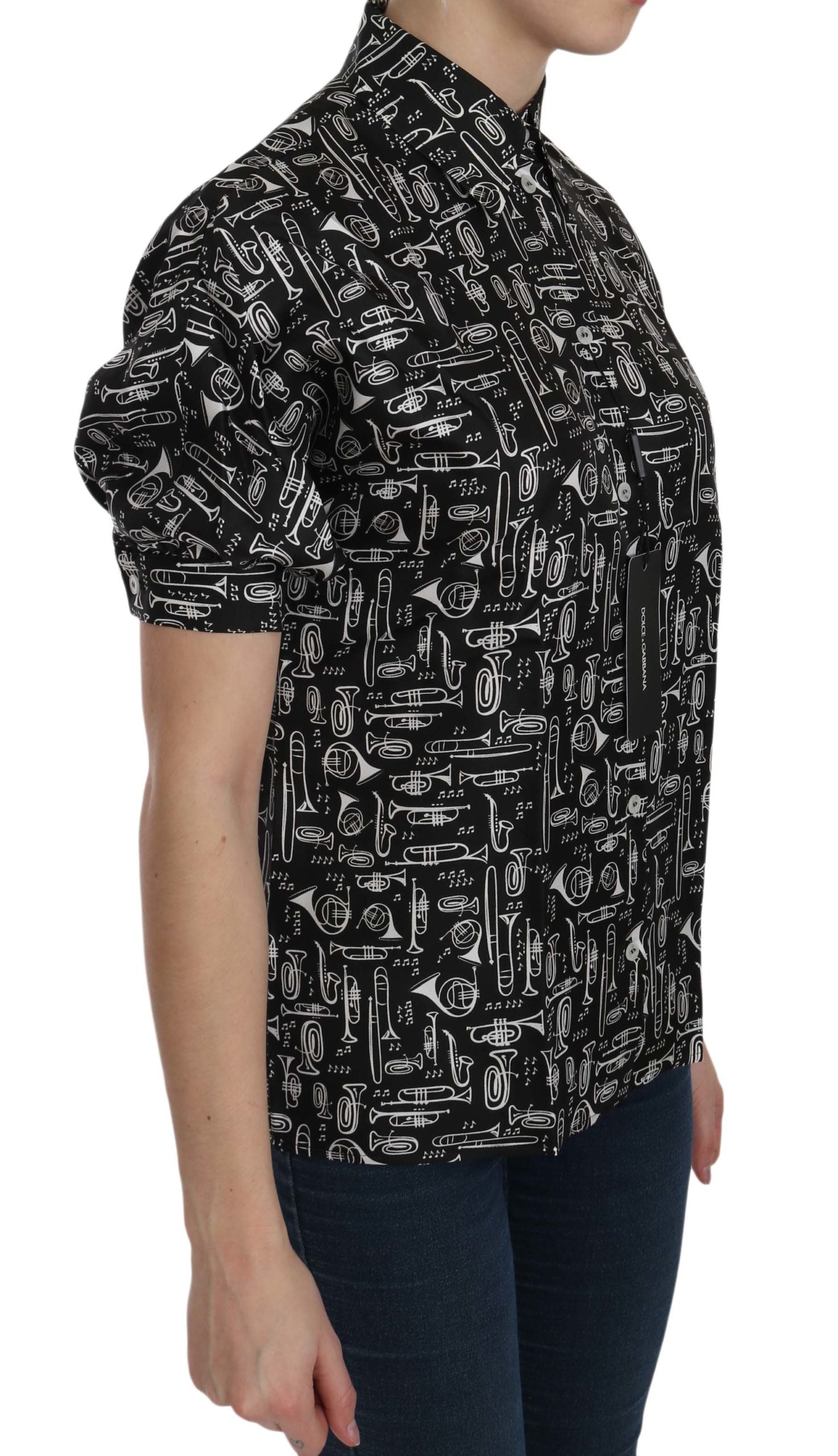 Dolce & Gabbana Black Musical Instrument Collared Blouse Shirt - ClickThatClicks 