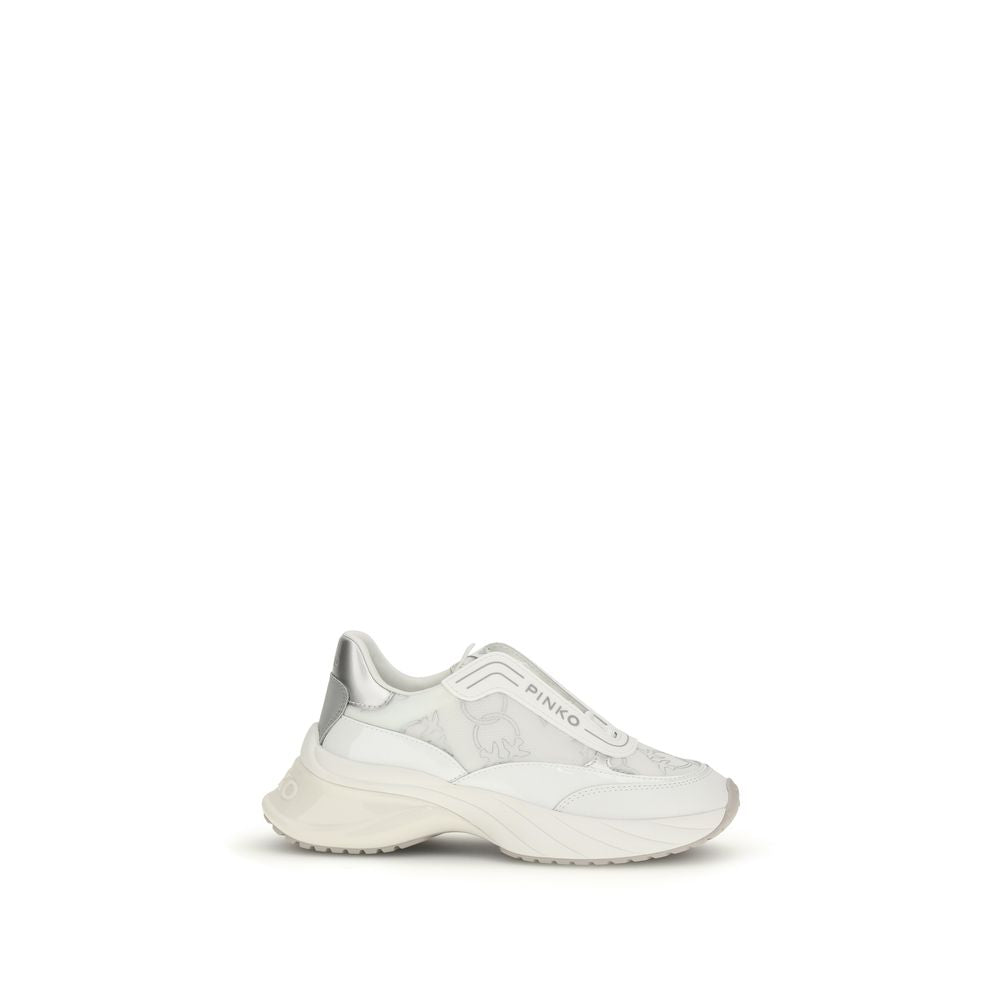 PINKO White Calf Leather Bos Taurus Chunky Sneakers