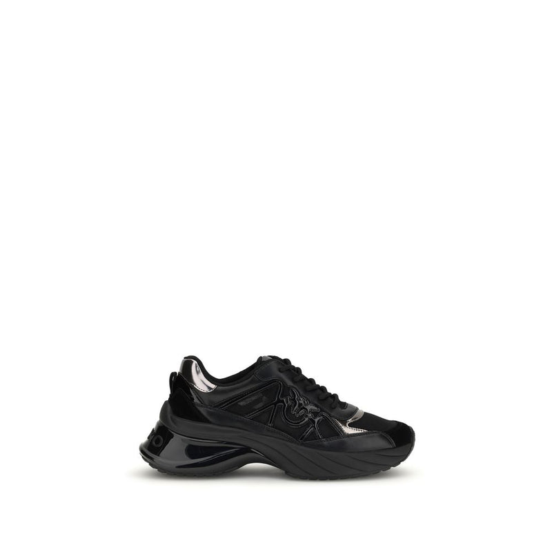 PINKO Black Calf Leather Bos Taurus Chunky Sneakers