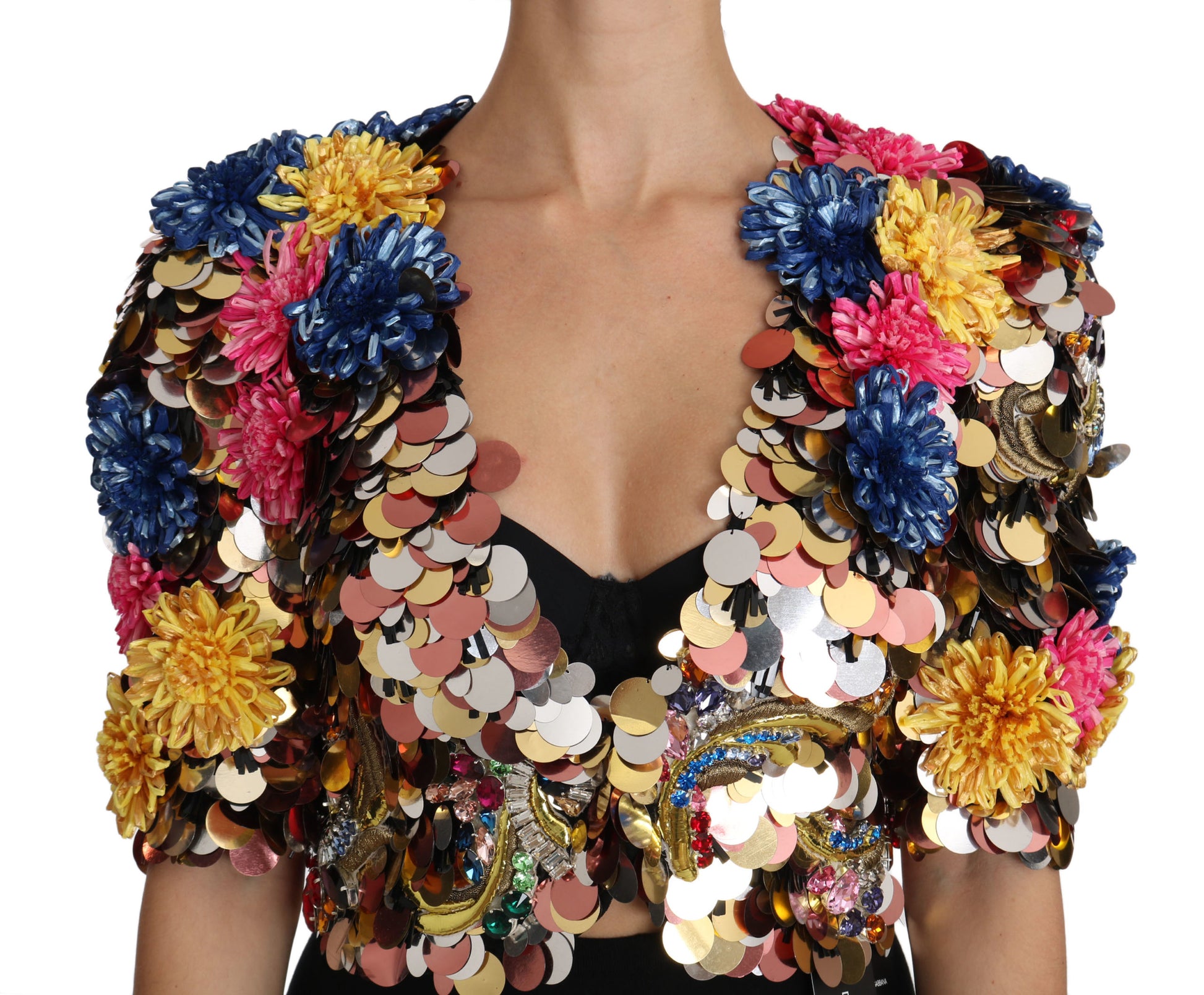 Dolce & Gabbana Crystal Sequined Floral Jacket Coat - ClickThatClicks 