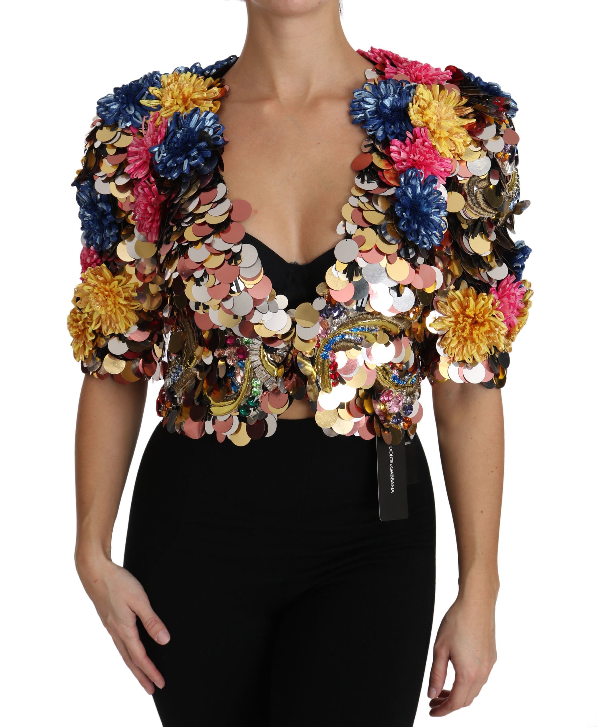Dolce & Gabbana Crystal Sequined Floral Jacket Coat - ClickThatClicks 