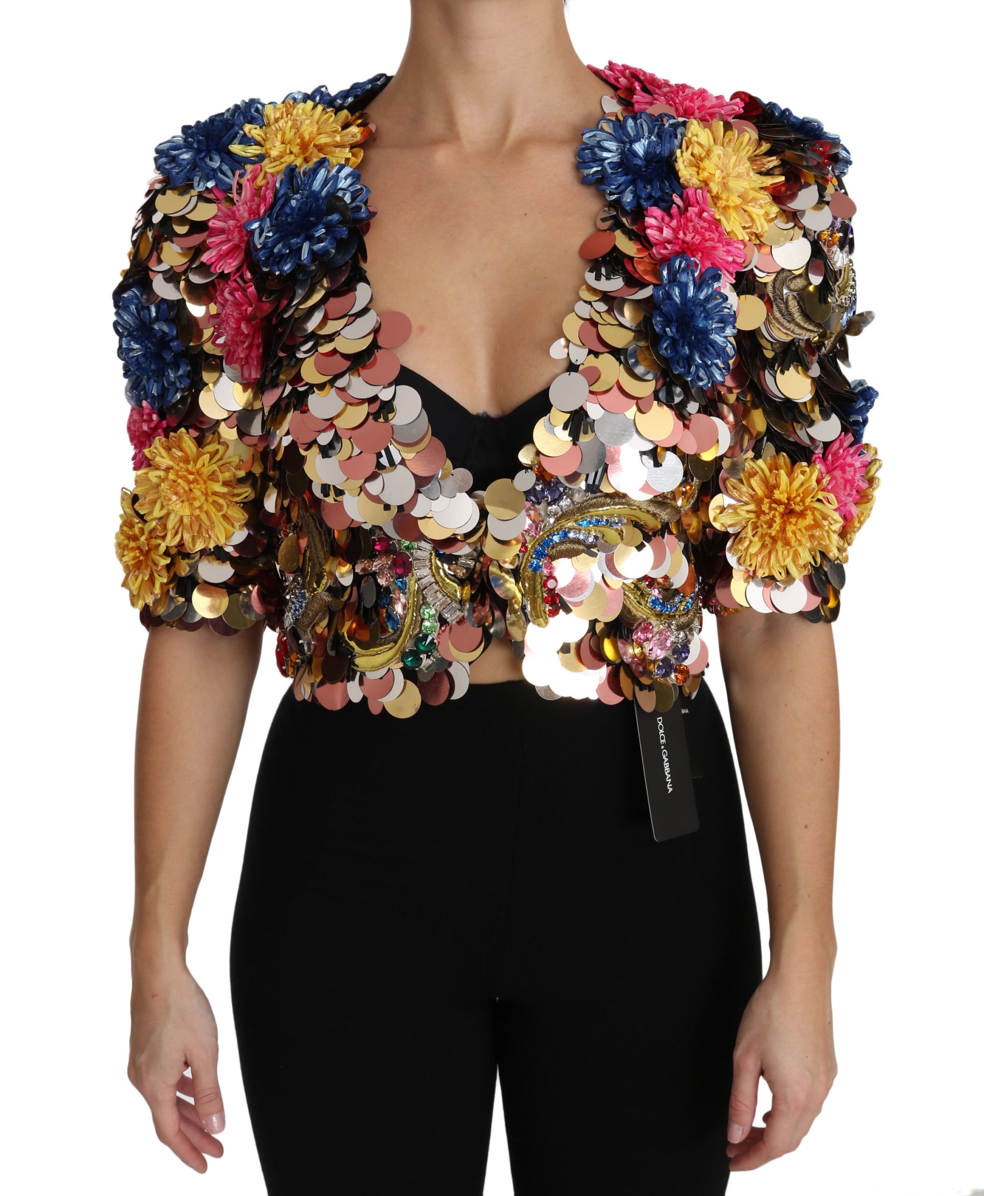 Dolce & Gabbana Crystal Sequined Floral Jacket Coat - ClickThatClicks 