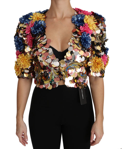 Dolce & Gabbana Crystal Sequined Floral Jacket Coat - ClickThatClicks 