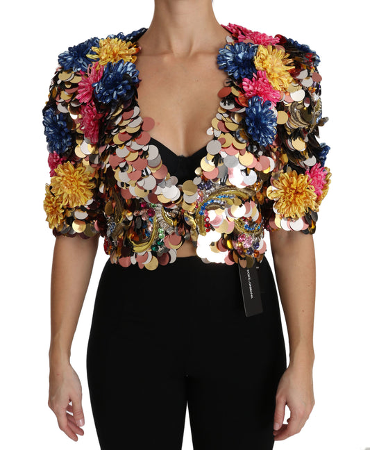 Dolce & Gabbana Crystal Sequined Floral Jacket Coat - ClickThatClicks 