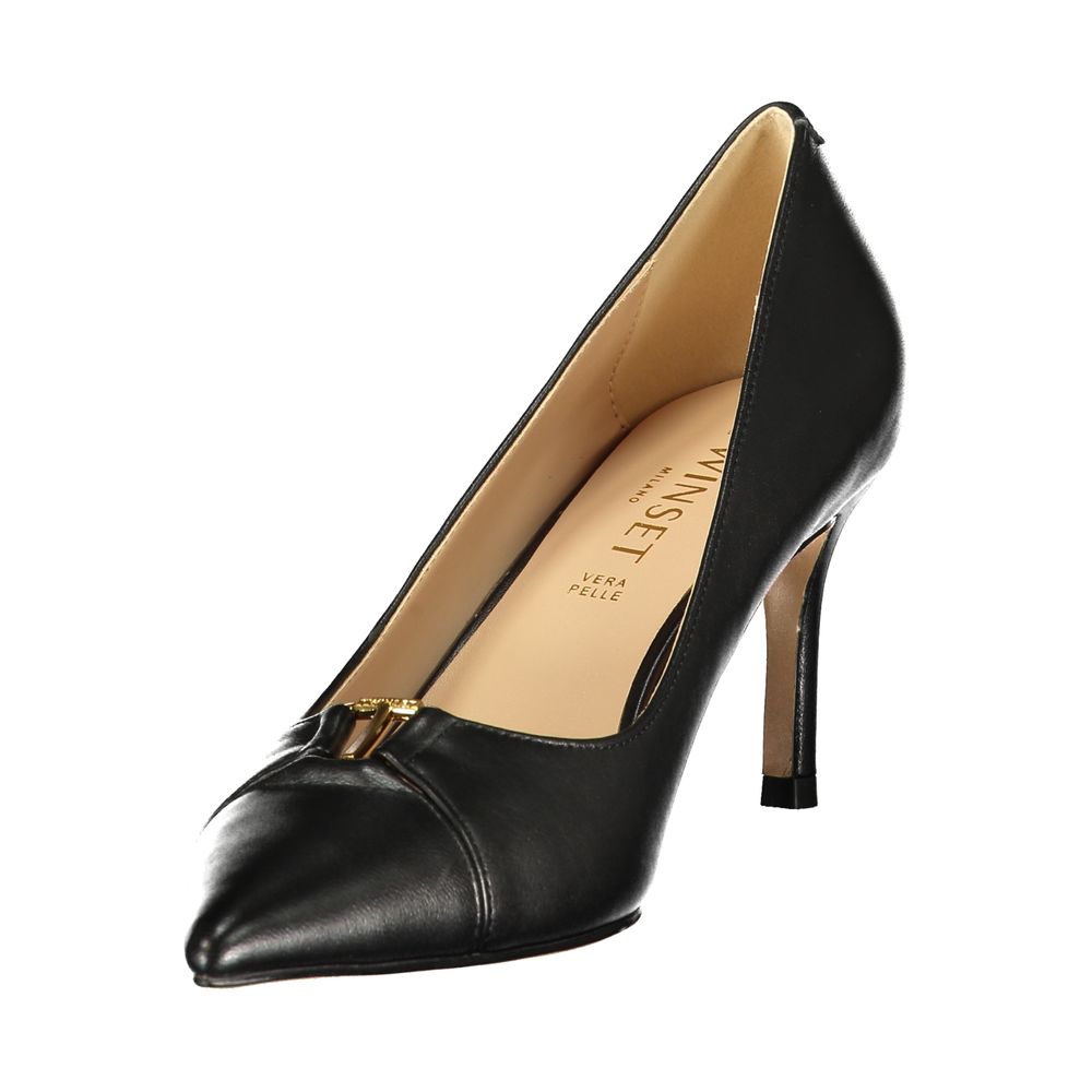 Twinset Black Leather Women Classic Shoe - ClickThatClicks 