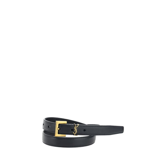 Saint Laurent Black Calf Leather Bos Taurus Thin Belt