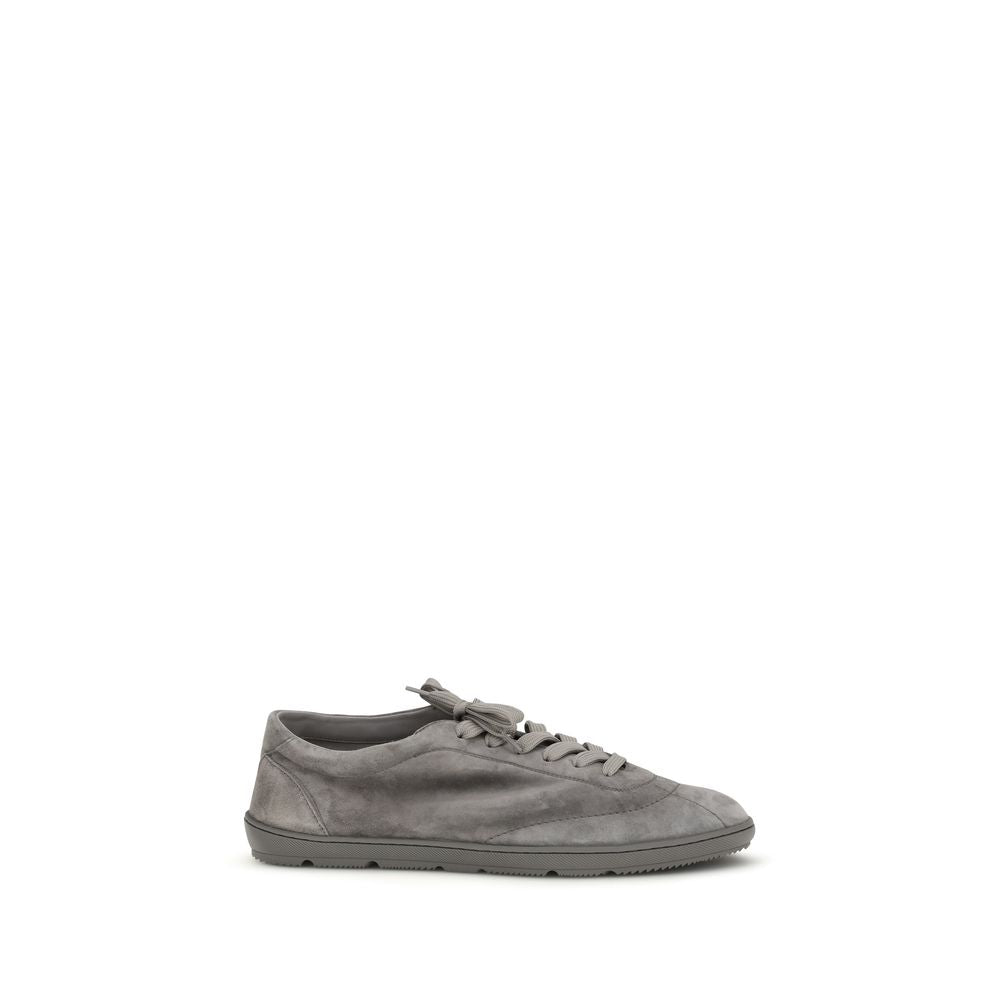 Brunello Cucinelli Gray Calf Leather Bos Taurus Low Top Sneakers - ClickThatClicks 