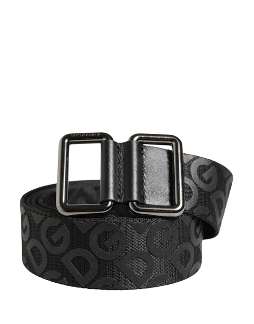 Dolce & Gabbana Black Logo Monogram Silver Metal Buckle Belt - ClickThatClicks 