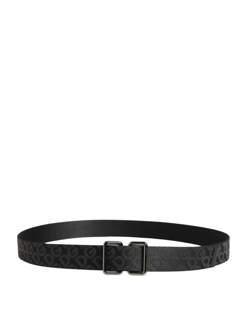 Dolce & Gabbana Black Logo Monogram Silver Metal Buckle Belt - ClickThatClicks 