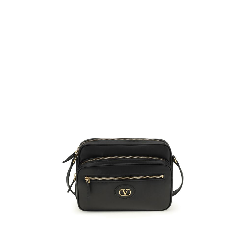 Valentino Garavani Black Calf Leather Bos Taurus Shoulder Bag - ClickThatClicks 