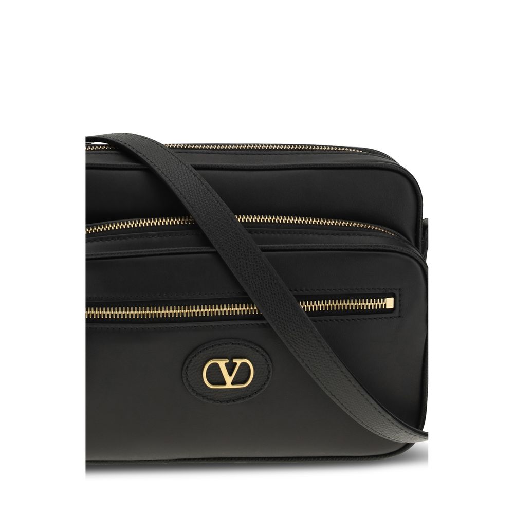 Valentino Garavani Black Calf Leather Bos Taurus Shoulder Bag - ClickThatClicks 
