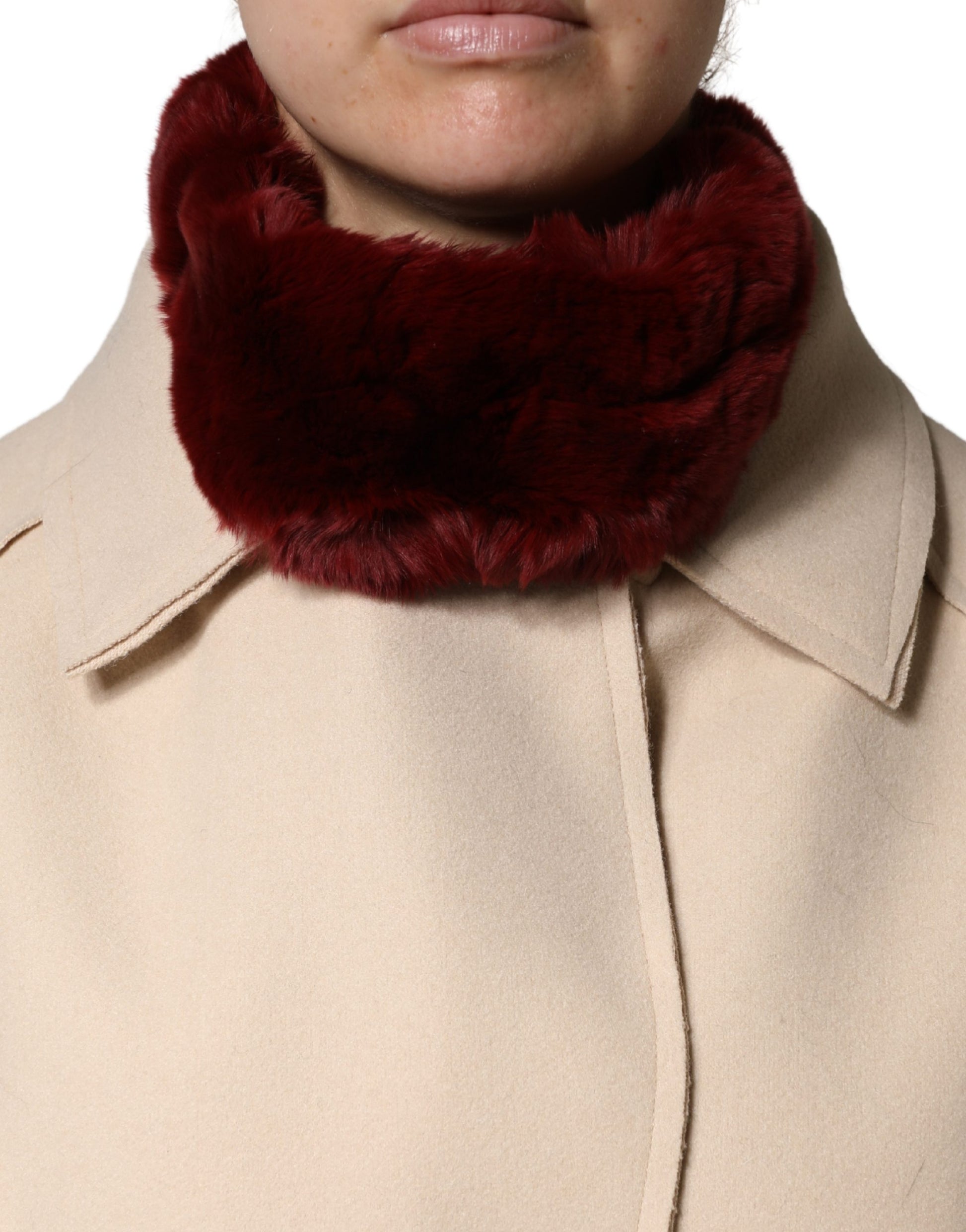 Dolce & Gabbana Red Lamb Fur Collar Women Neck Wrap 50cm x 8cm Scarf - ClickThatClicks 