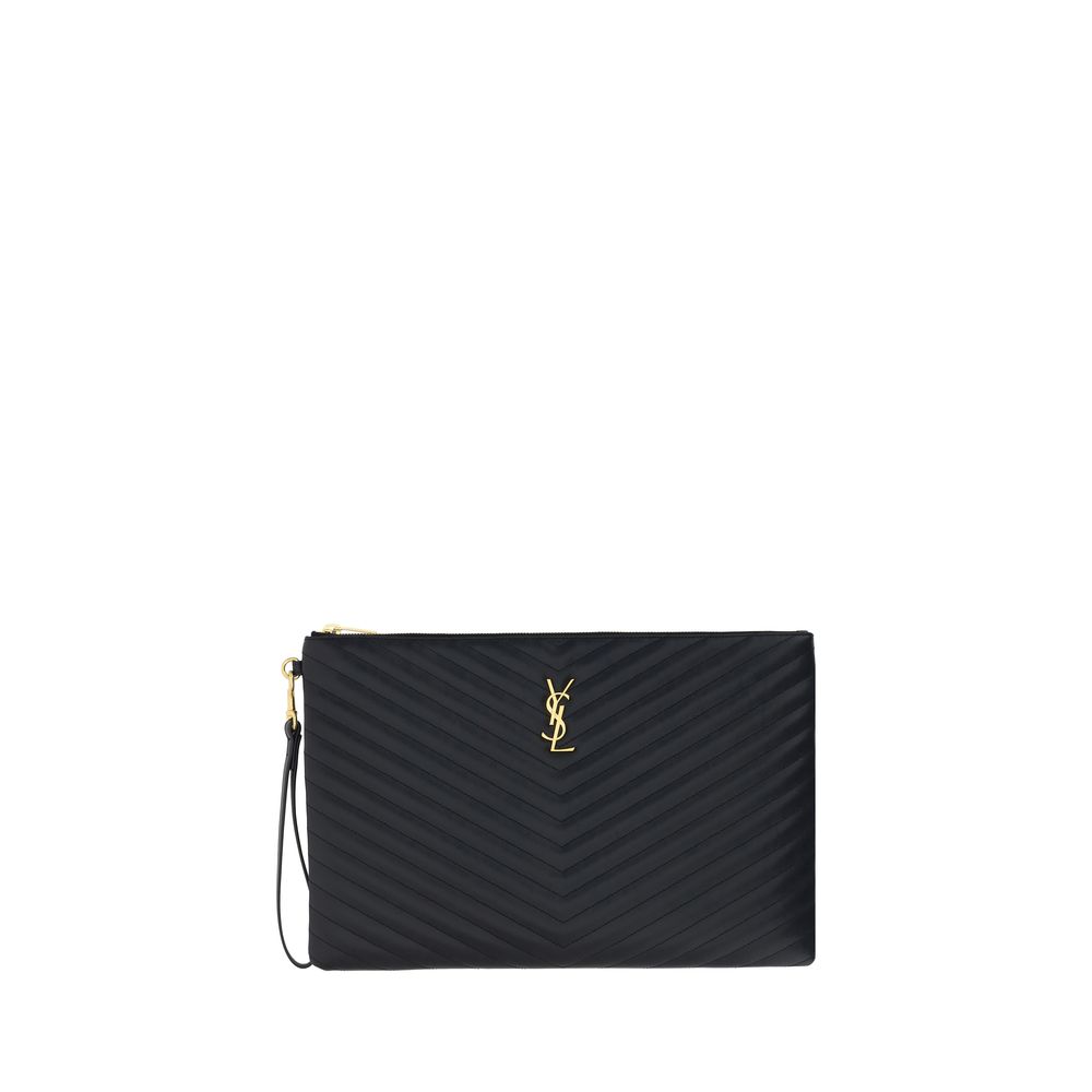 Saint Laurent Black Calf Leather Bos Taurus Clutch Bag - ClickThatClicks 