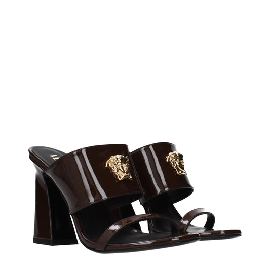 Versace Brown Leather Stiletto Heel Sandals - ClickThatClicks 
