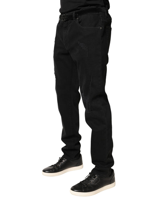 Dolce & Gabbana Black Tattered Skinny Cotton Denim Jeans
